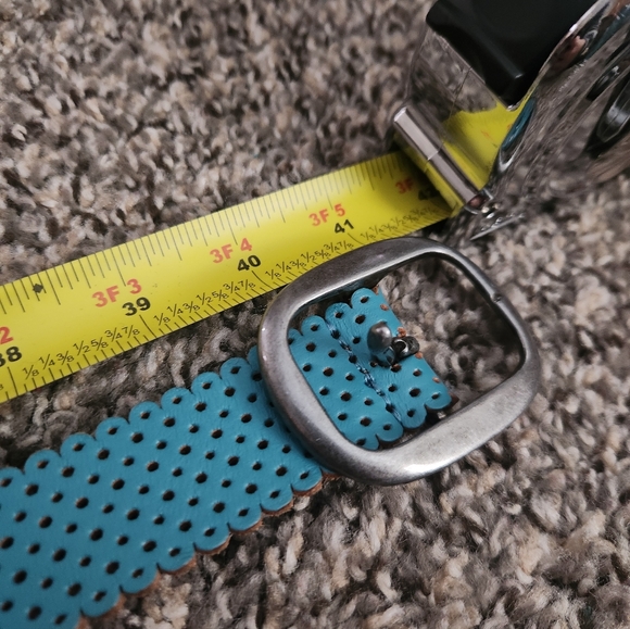J.Crew Scalloped Perforated Leather Belt Turquoise - Picture 1 of 11